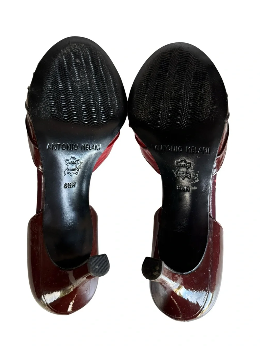 ANTONIO MELANI Burgundy Red Patent Leather D'Orsay Peep-Toe Heels Size 8.5 Voila